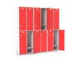 Red lockers. Two row section of lockers for schoool or gym Royalty Free Stock Photo