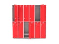 Red lockers. Two row section of lockers for schoool or gym Royalty Free Stock Photo