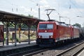 Red locomotive train at the Bonn-Beuel Railway Station Royalty Free Stock Photo