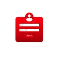 Red login form with user icon and interactive sign-in button in bold design