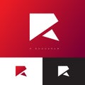 Red logo. R monogram. Red origami letter consist of polygonal figures on dark background.