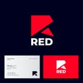 Red logo. R monogram. Red origami letter consist of polygonal figures on dark background.