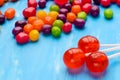 Macro candy and red lollipops Royalty Free Stock Photo