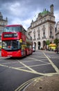 A red london double decker electric bus on Piccadilly Circus, London, England. Royalty Free Stock Photo