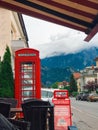 Red London telephone in the streets of Bad Ragaz, Switzerland