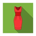 Red long evening dress for a hike in the theater. Women s sleeveless dress.Women clothing single icon in flat style