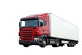 Red lorry with white trailer isolated Royalty Free Stock Photo