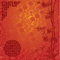 Red lotus and bamboo Chinese background