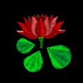 Red lotus flower - embroidery on black background. You can use this flower as a template for embroidery software or as a design el