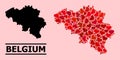 Red Love Collage Map of Belgium