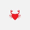 Red love and crab logo design