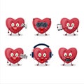Red love gummy candy cartoon character are playing games with various cute emoticons