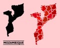 Red Love Heart Mosaic Map of Mozambique
