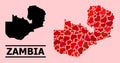 Red Love Heart Mosaic Map of Zambia