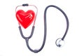 Red love heart and stethoscope on the table