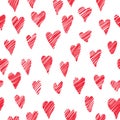 Red love hearts seamless pattern. Doodle sketch holiday tile ornament Royalty Free Stock Photo