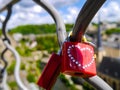 Red love locks with hearts Royalty Free Stock Photo