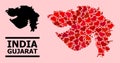 Red Love Mosaic Map of Gujarat State