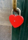 Red love padlock on a metal door Royalty Free Stock Photo