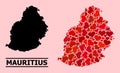 Red Love Pattern Map of Mauritius Island