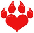 Red Love Paw With Claws Print Logo Design Flat Royalty Free Stock Photo