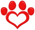 Red Love Paw Print Logo Design Flat Royalty Free Stock Photo