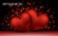 Red Love Romantic Hearts. February 14. Valentines day card banner Global love day Three Dimensional shapes.