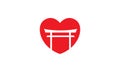 Red love torii japan logo symbol vector icon illustration design