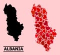 Red Lovely Collage Map of Albania