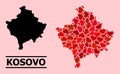 Red Lovely Collage Map of Kosovo