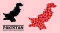 Red Lovely Mosaic Map of Pakistan