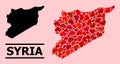 Red Lovely Mosaic Map of Syria