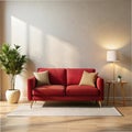 Red loveseat in a modern beige living room with copy space Royalty Free Stock Photo