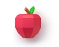 Red lowpoly 3d apple. Detailed 3d Illustration Isolated On White background