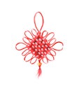 Red lucky knot watercolor illustration on white background. Traditional chinese decor for lunar new year.