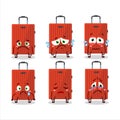 Red lugage cartoon character with sad expression Royalty Free Stock Photo