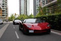 Red luxury Lamborghini car in downtown Vancouver, British Columbia, Canada