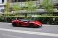 Red luxury Lamborghini car parked  on a street in downtown Vancouver, British Columbia, Canada Royalty Free Stock Photo