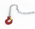 Red lying metal crane hook with steel chain Royalty Free Stock Photo