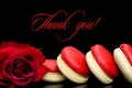 Red macaroon with red roses and text thank you Royalty Free Stock Photo