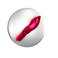 Red Machete or big knife icon isolated on transparent background. Silver circle button.