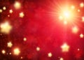 Red magic background with defocused yellow stars on bright sky Royalty Free Stock Photo