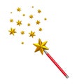 Red magic star wand with stars 3d illustration