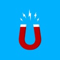 Red magnet icon. Horseshoe magnet in flat style.Shape of magnet with magnetic power symbol. vector