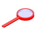 Red magnifier icon, isometric style