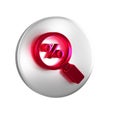Red Magnifying glass with percent icon isolated on transparent background. Discount offers searching. Search for Royalty Free Stock Photo