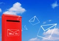 Red Mail Box and Flying Letter Royalty Free Stock Photo