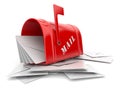 Red mail box with heap of letters. 3D Royalty Free Stock Photo