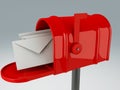 Red mail box with heap of letters