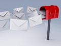 Red mail box with heap of letters